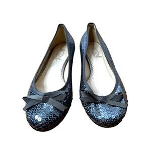 Anthropologie 8.5 Sequin Ballet Flats $148 Slip On Shoes Bow Round Toe Silver
